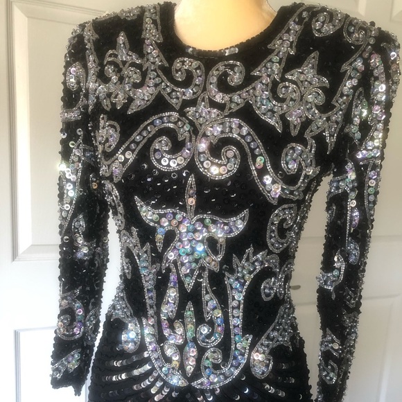DRESS BRILLIANT BY JA VINTAGE SEQUIN BLACK SILVER - Picture 3 of 14